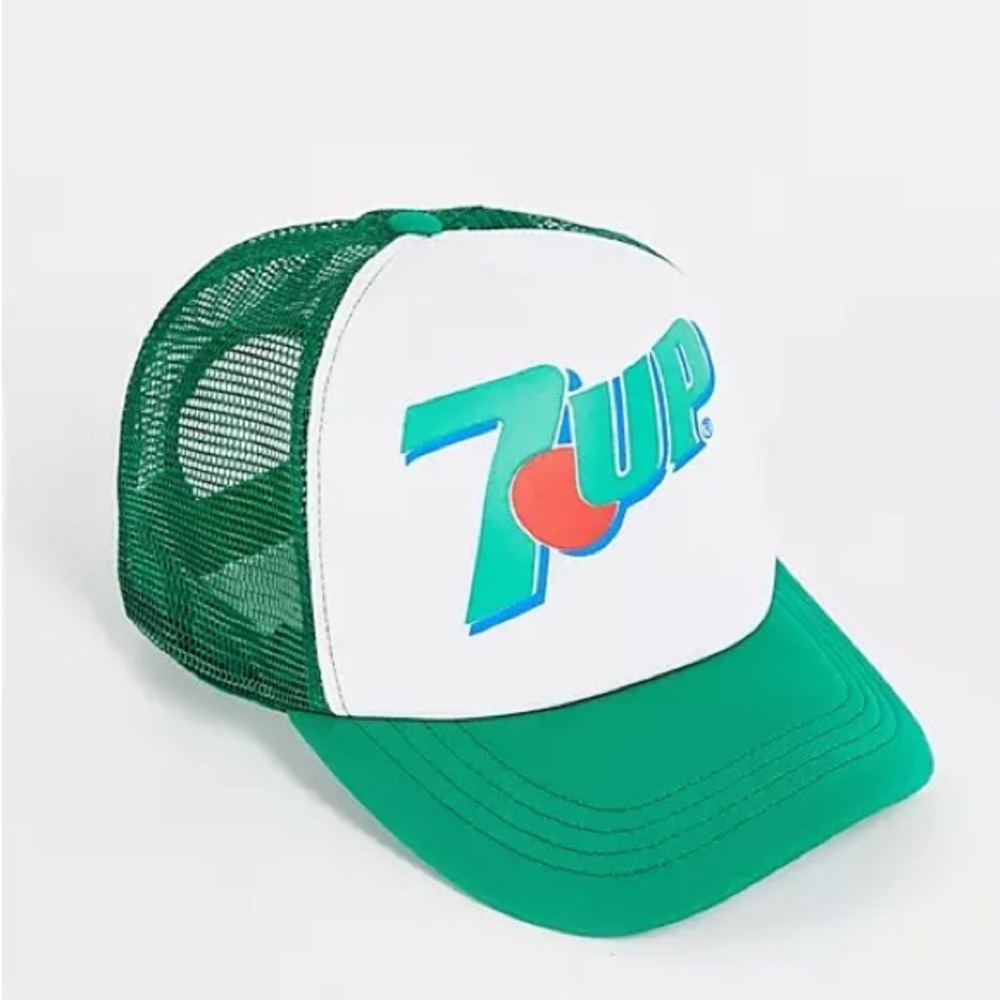 7Up Soda Logo Trucker Hat Green White Mesh Snapback Baseball Cap‎
